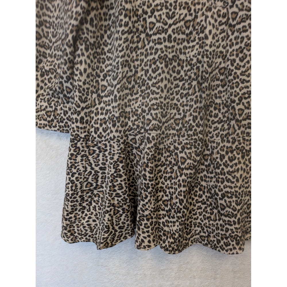Avara Shirt Dress Women's Small Brown Leopard Print Tiered Long Sleeve Lined - Picture 2 of 12
